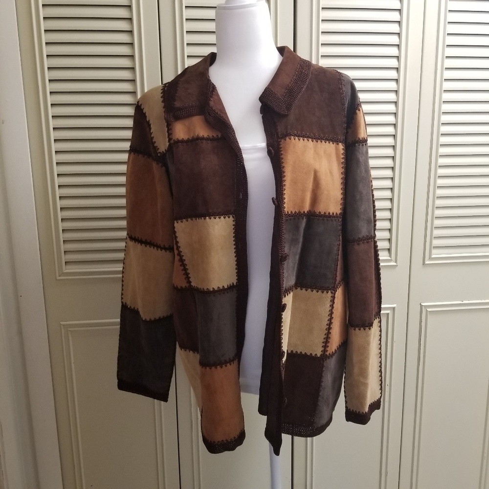 Denim & Co genuine leather jacket large brown/ tan